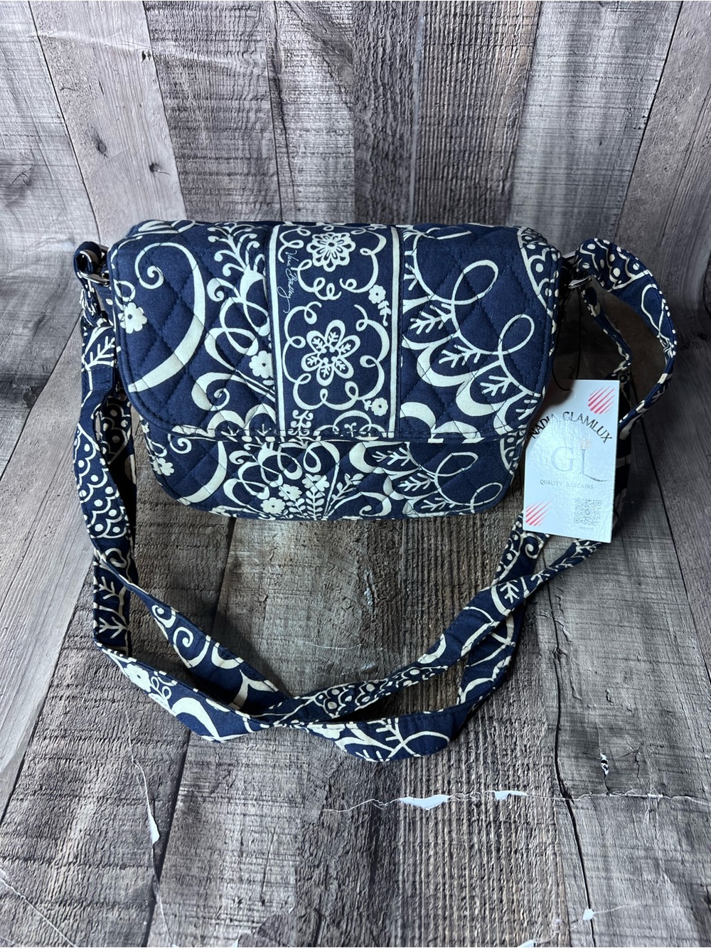Vera Bradley Navy and Cream Quilted Floral Crossbody - Picture 2 of 12